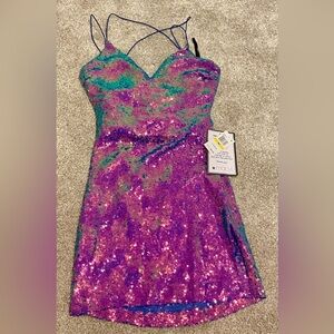 B Darlin Iridescent Sequin Mini Dress